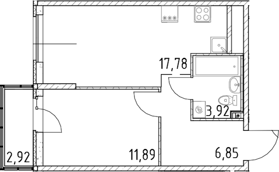 1-комнатная квартира 40.44 м², 21/23 эт., ЖК «Город Первых»